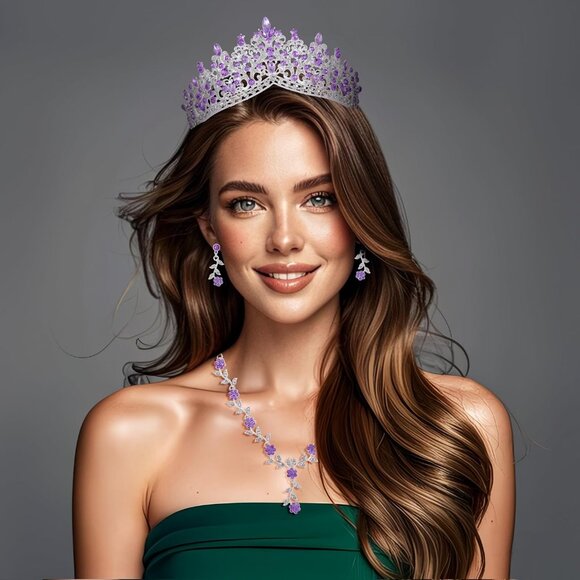 Tiaras and Crowns Womens 3-Piece Crystal Jewelry Set Costume Party Prom - Picture 5 of 9